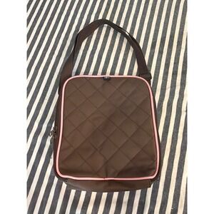 J.L. Childress Brown Pink Quilted Insulated Lunch Bag Adjustable Shoulder Strap